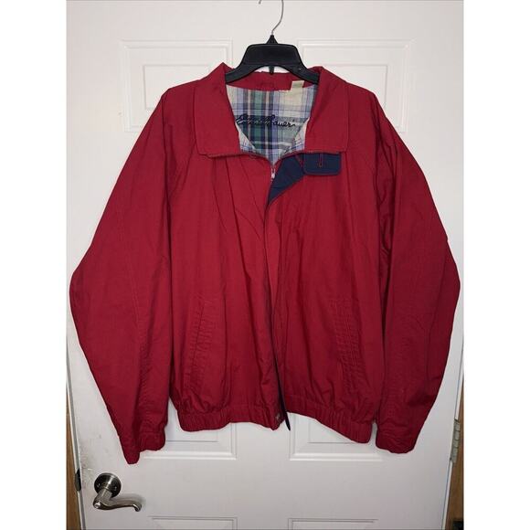 Vintage Eddie Bauer Bomber Jacket Men’s XL Red Flannel Lined Plaid Embroidered